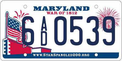 MD license plate 6AD0539