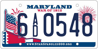 MD license plate 6AD0548