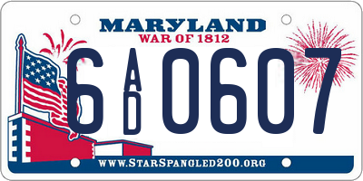 MD license plate 6AD0607