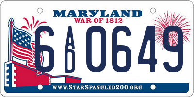 MD license plate 6AD0649