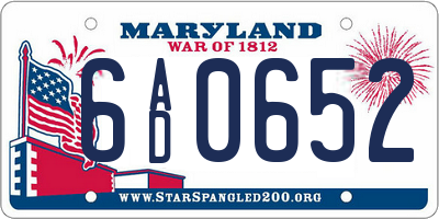 MD license plate 6AD0652