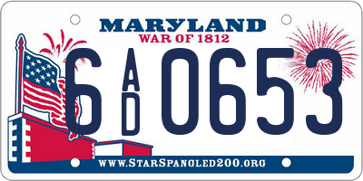 MD license plate 6AD0653