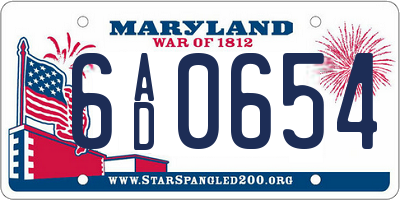 MD license plate 6AD0654