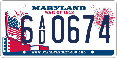 MD license plate 6AD0674