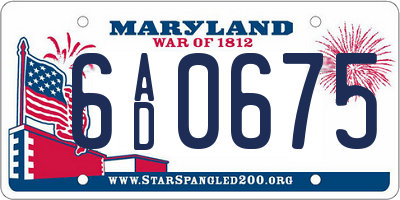 MD license plate 6AD0675