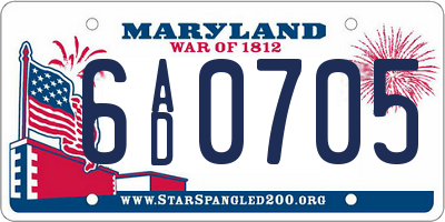 MD license plate 6AD0705