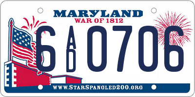 MD license plate 6AD0706
