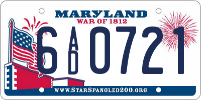 MD license plate 6AD0721