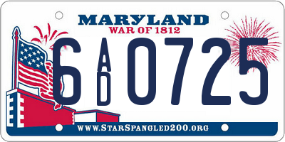 MD license plate 6AD0725