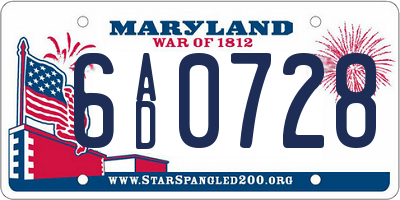 MD license plate 6AD0728