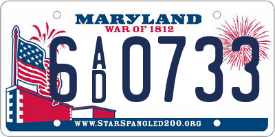 MD license plate 6AD0733