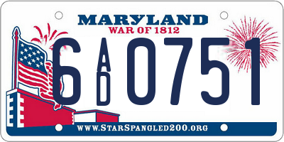 MD license plate 6AD0751