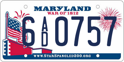 MD license plate 6AD0757