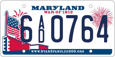 MD license plate 6AD0764