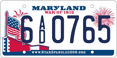 MD license plate 6AD0765