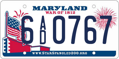 MD license plate 6AD0767