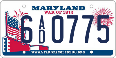 MD license plate 6AD0775