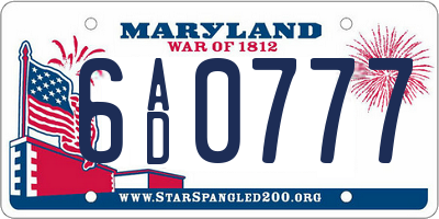 MD license plate 6AD0777