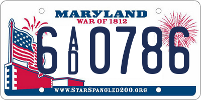 MD license plate 6AD0786