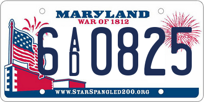 MD license plate 6AD0825