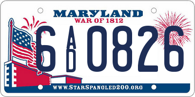 MD license plate 6AD0826