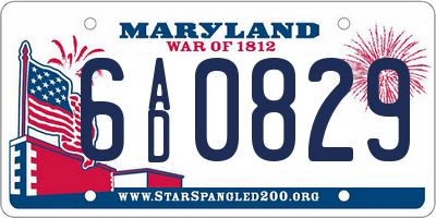 MD license plate 6AD0829