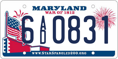 MD license plate 6AD0831