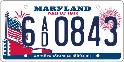 MD license plate 6AD0843