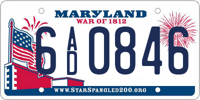MD license plate 6AD0846