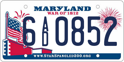 MD license plate 6AD0852