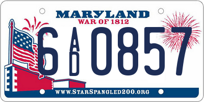 MD license plate 6AD0857