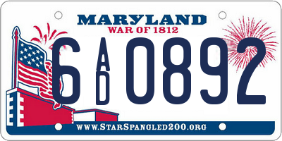MD license plate 6AD0892