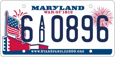 MD license plate 6AD0896
