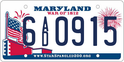 MD license plate 6AD0915