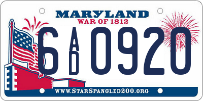 MD license plate 6AD0920