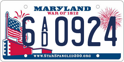 MD license plate 6AD0924
