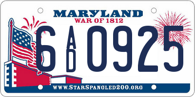 MD license plate 6AD0925