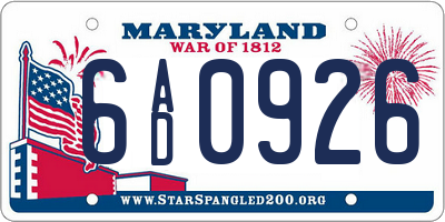 MD license plate 6AD0926