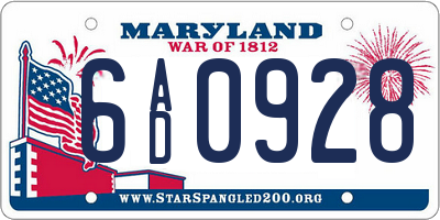 MD license plate 6AD0928