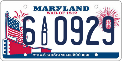 MD license plate 6AD0929
