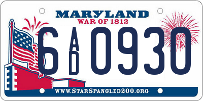 MD license plate 6AD0930
