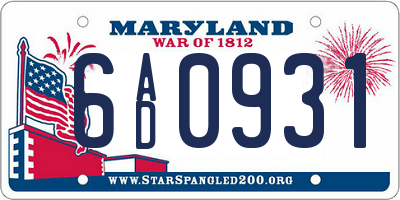 MD license plate 6AD0931