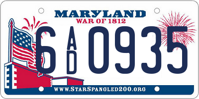 MD license plate 6AD0935
