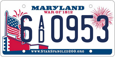 MD license plate 6AD0953