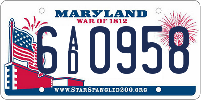 MD license plate 6AD0958