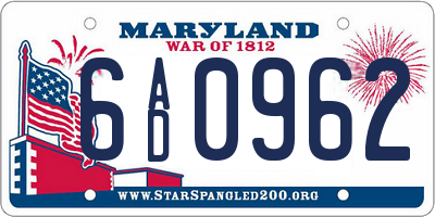 MD license plate 6AD0962