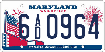MD license plate 6AD0964