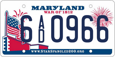 MD license plate 6AD0966