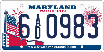 MD license plate 6AD0983