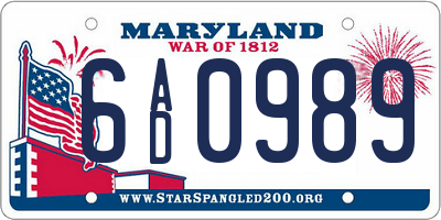 MD license plate 6AD0989